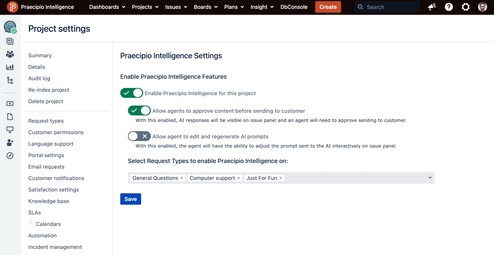 PI for JSM - Settings