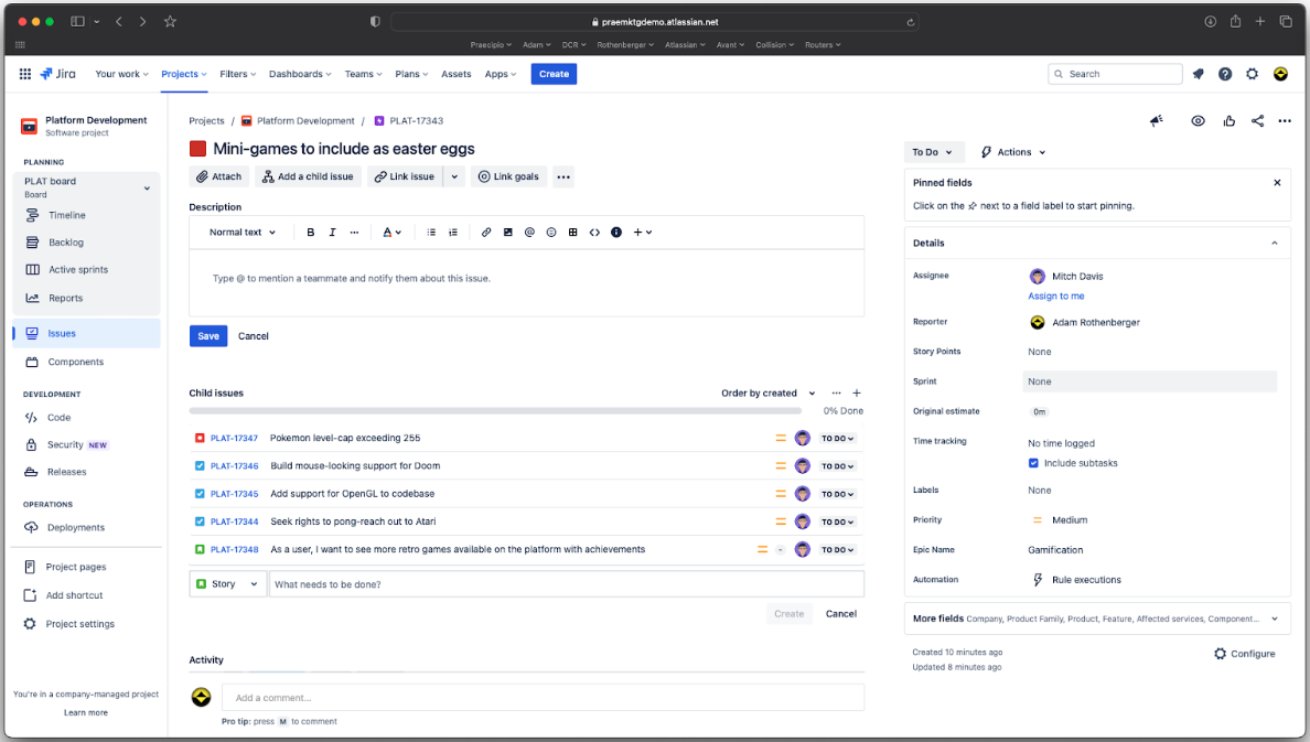 Example of an Epic in Jira Software