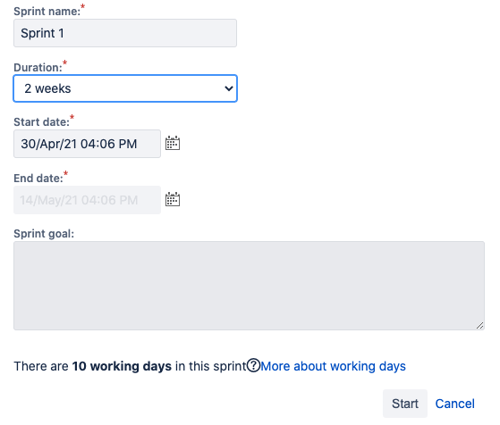 2021 Q4 Blog - Jira - Creating a Sprint - Starting a Sprint Image