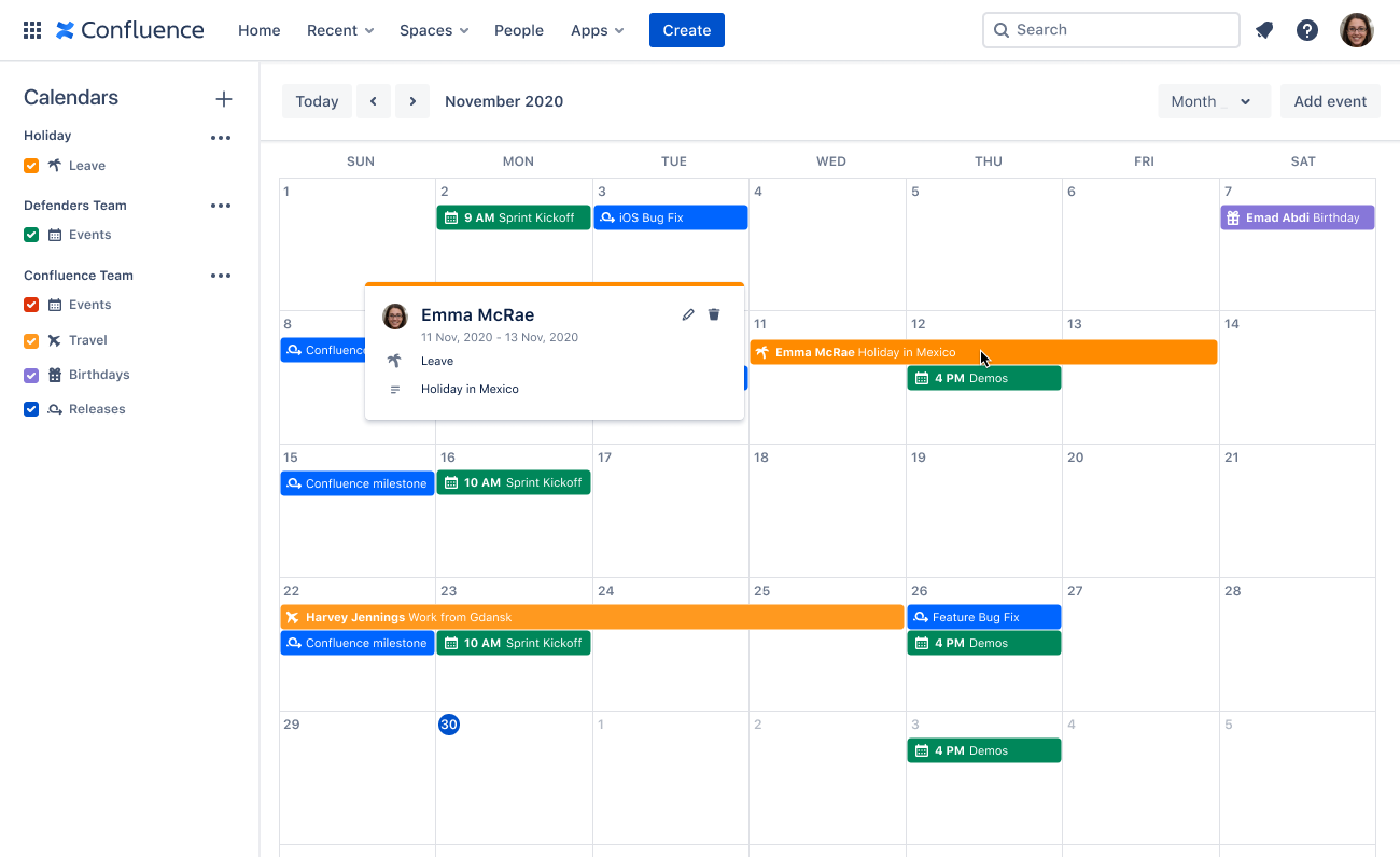 TEAM CALENDARS FOR CONFLUENCE