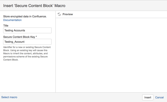 Insert Secure Content Block Macro Screenshot